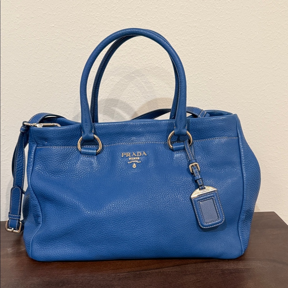 Prada Vitello Leather 2way Blue Shoulder tote bag